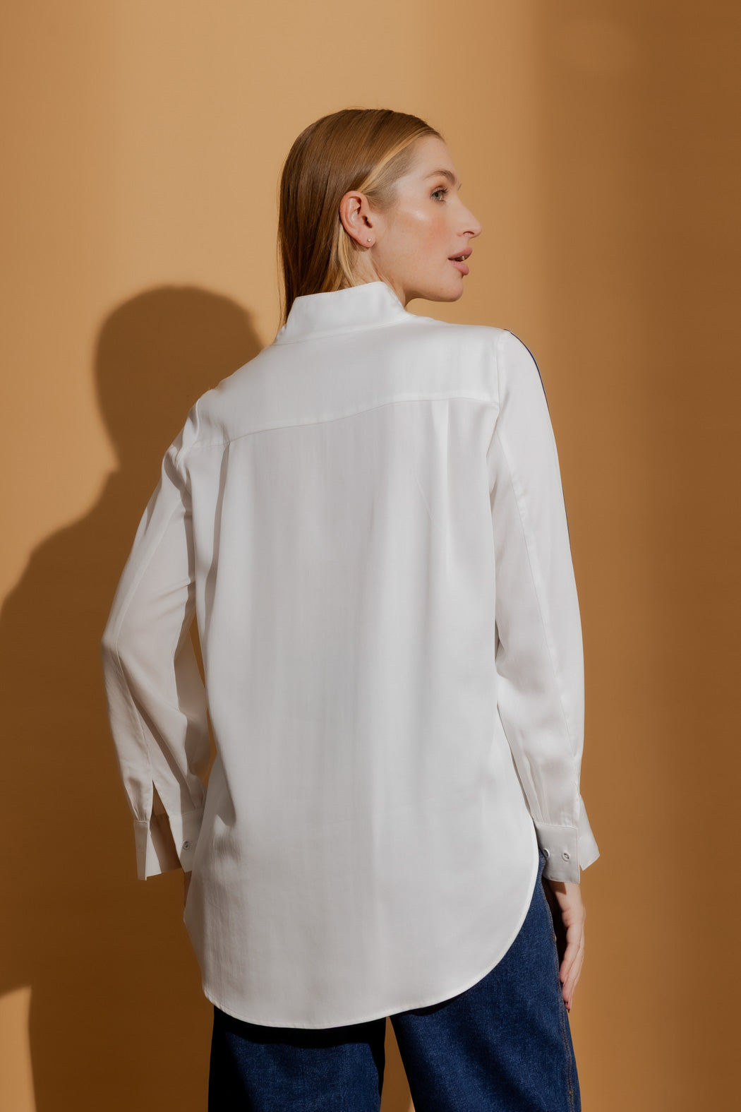 White Tencel Stripe Blogger Shirt