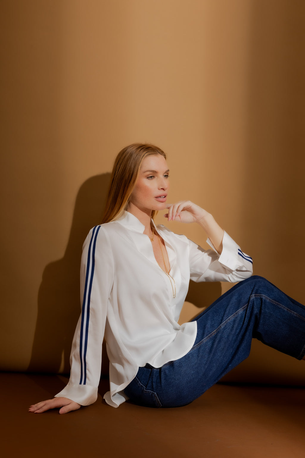 White Tencel Stripe Blogger Shirt