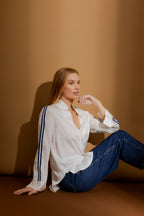 White Tencel Stripe Blogger Shirt