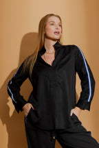 Black Tencel Stripe Blogger Shirt