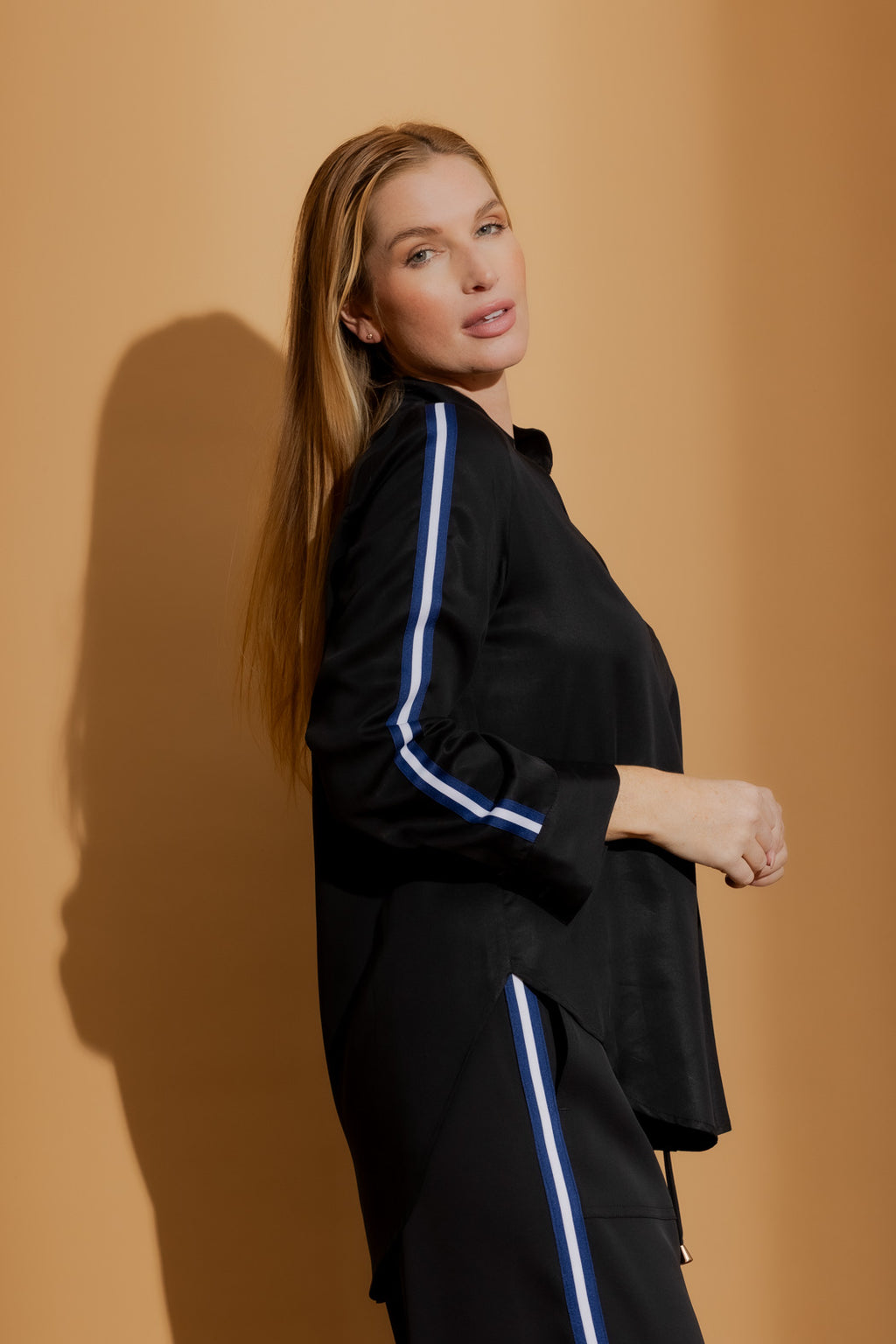 Black Tencel Stripe Blogger Shirt