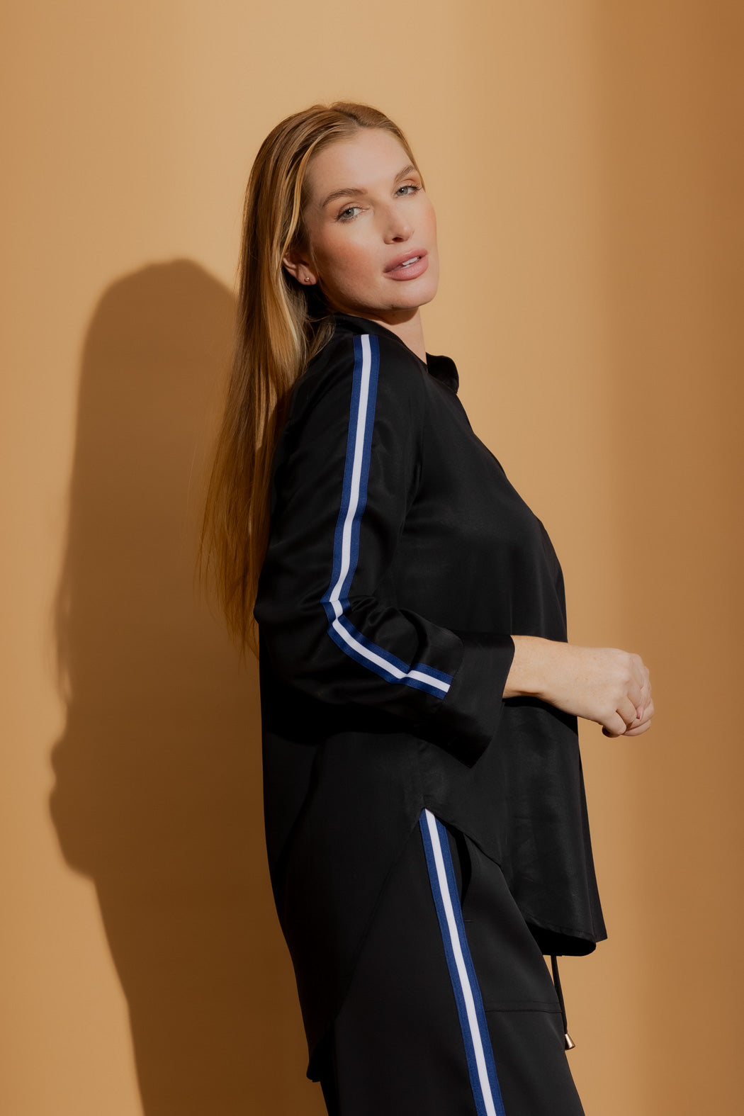 Black Tencel Stripe Blogger Shirt