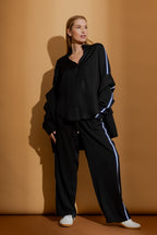 Black Tencel Stripe Blogger Shirt