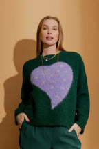 Forest Recycled Yarn Fluffy Heart Jumper Forest S