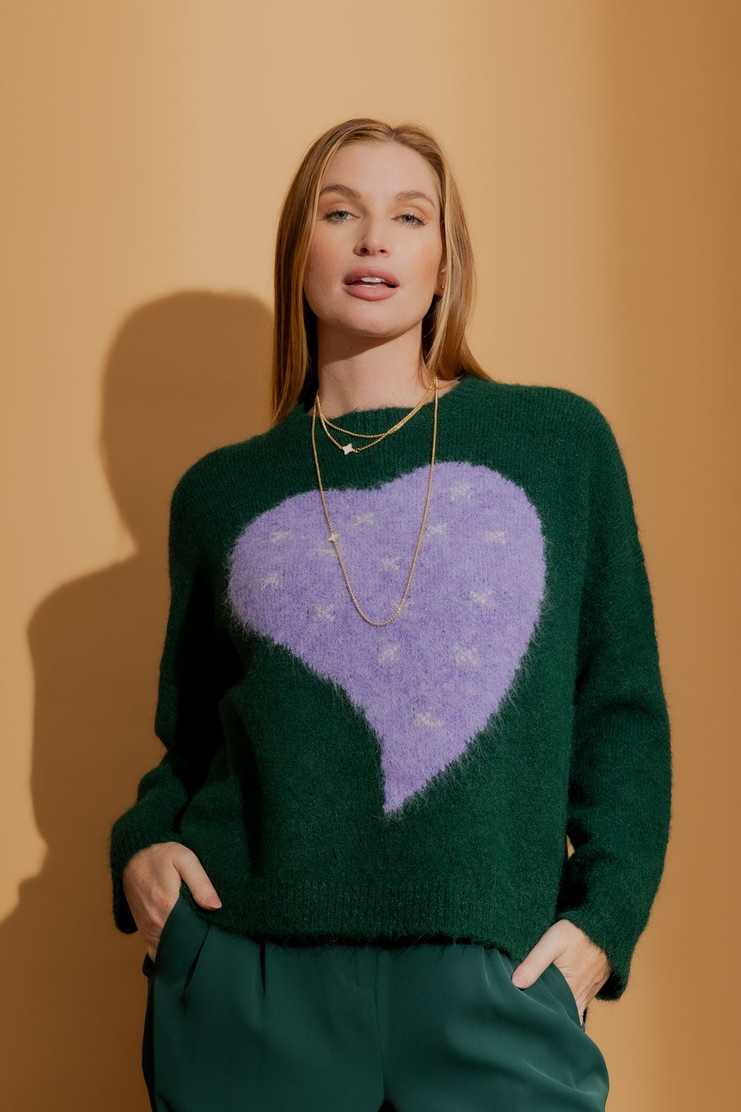 Forest Recycled Yarn Fluffy Heart Jumper Forest S