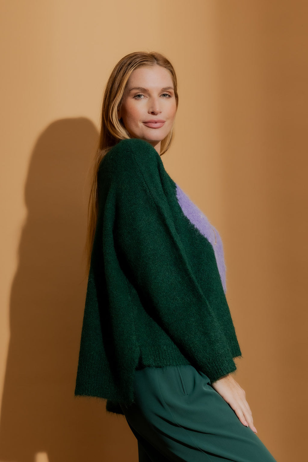 Forest Recycled Yarn Fluffy Heart Jumper Forest S