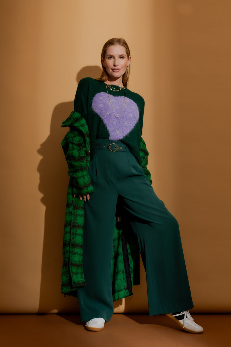 Forest Recycled Yarn Fluffy Heart Jumper Forest S