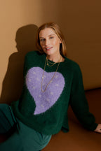 Forest Recycled Yarn Fluffy Heart Jumper Forest S