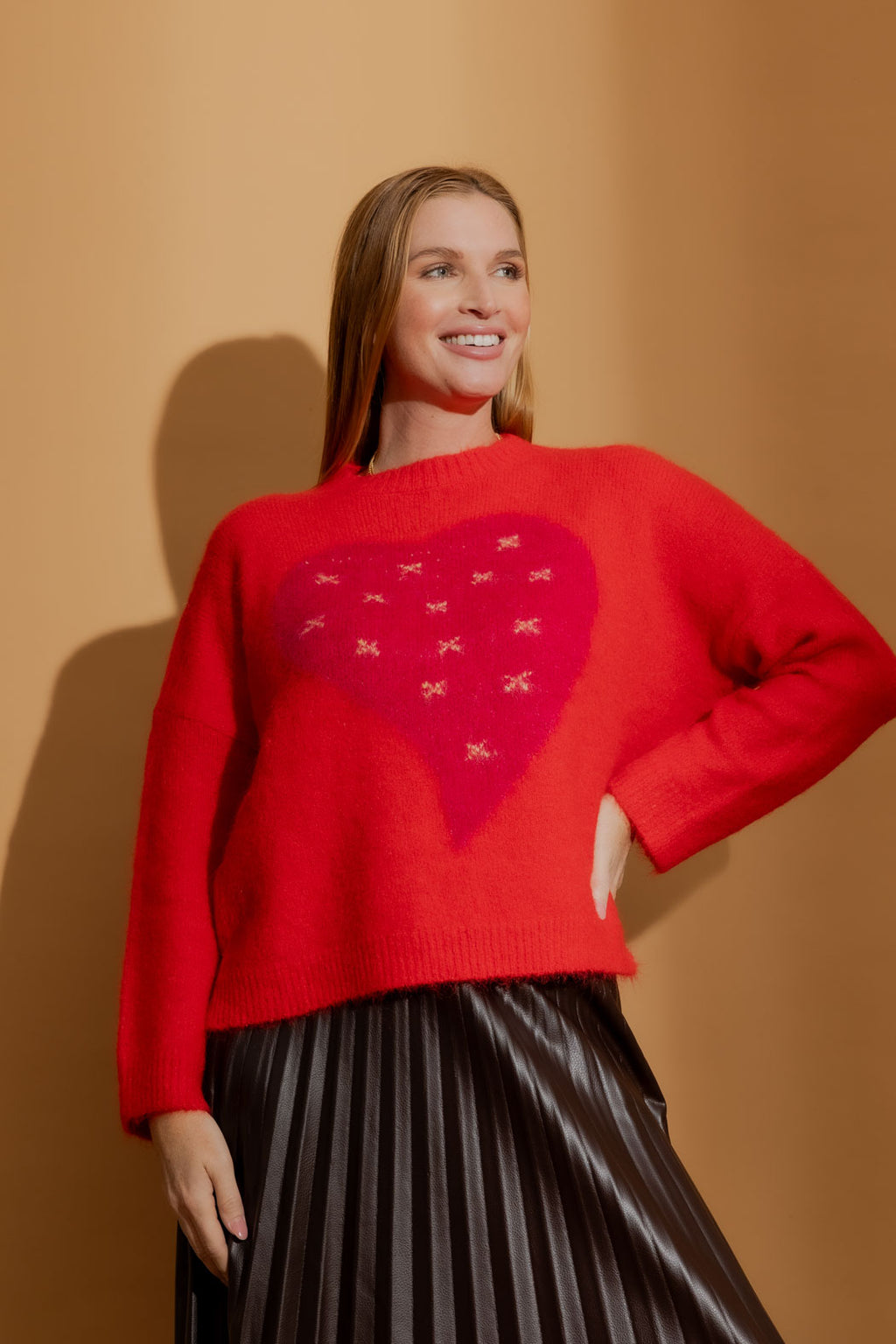 Red Recycled Yarn Fluffy Heart Jumper Red S