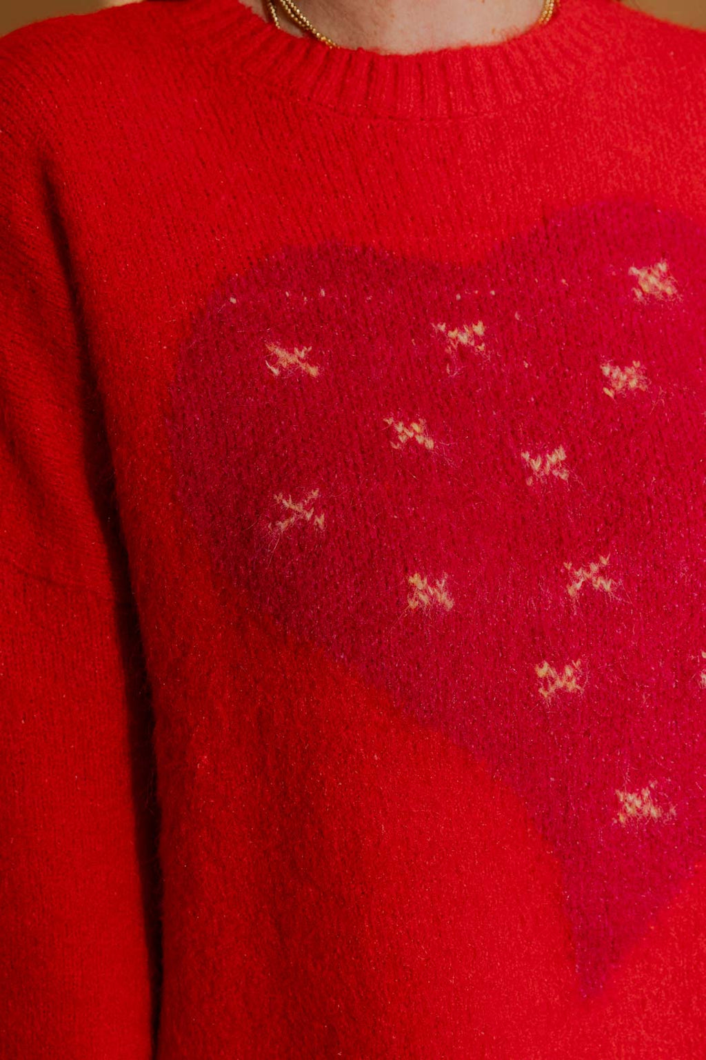 Red Recycled Yarn Fluffy Heart Jumper Red S