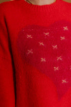 Red Recycled Yarn Fluffy Heart Jumper Red S