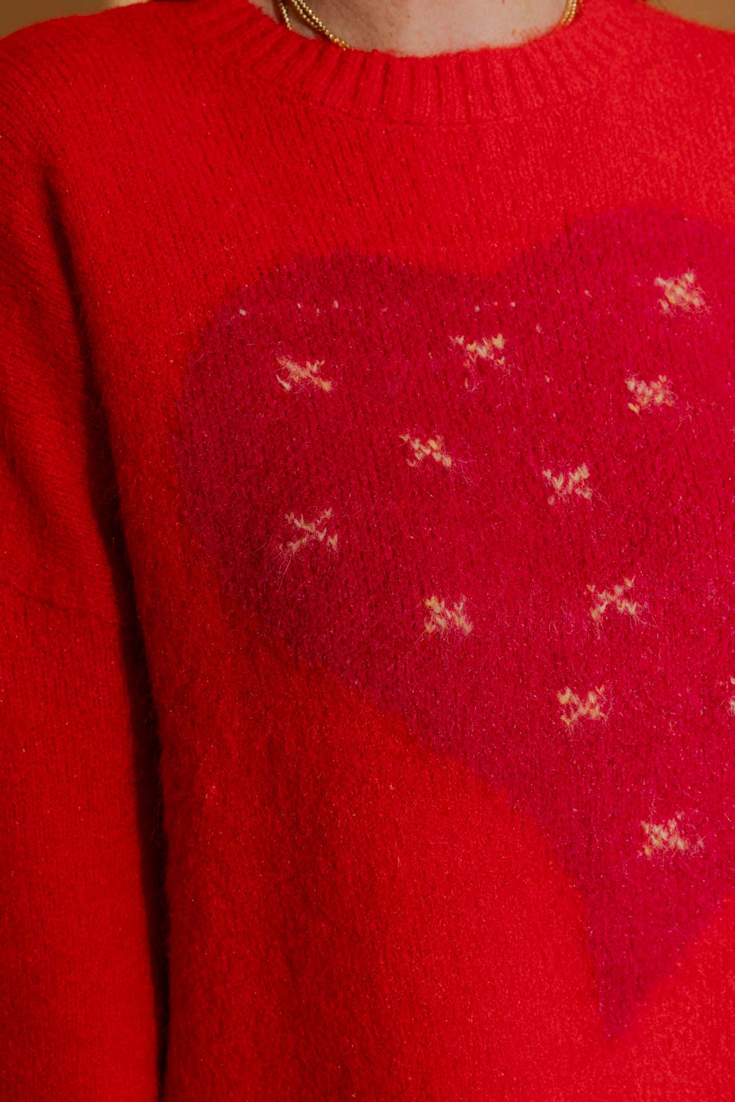 Red Recycled Yarn Fluffy Heart Jumper Red S