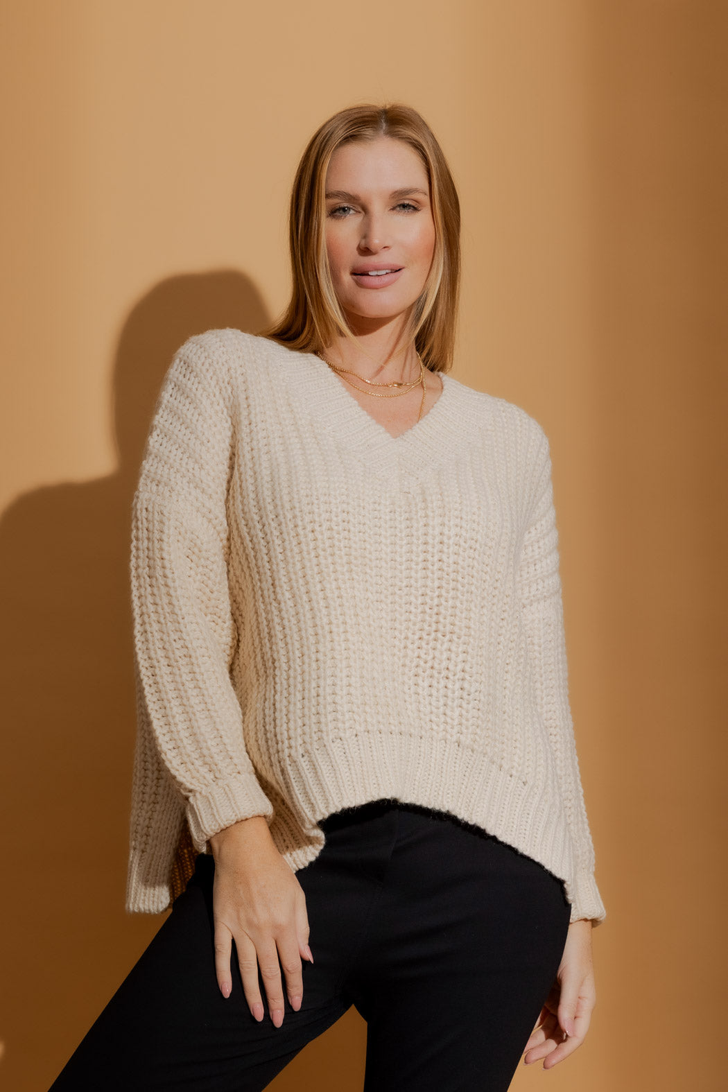 Ivory Chunky V-Neck Jumper Ivory S