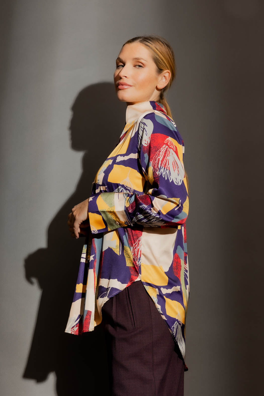 Floral Abstract Silky Blogger Shirt Floral Abstract