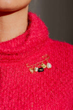Gold Pin Brooch With Charms