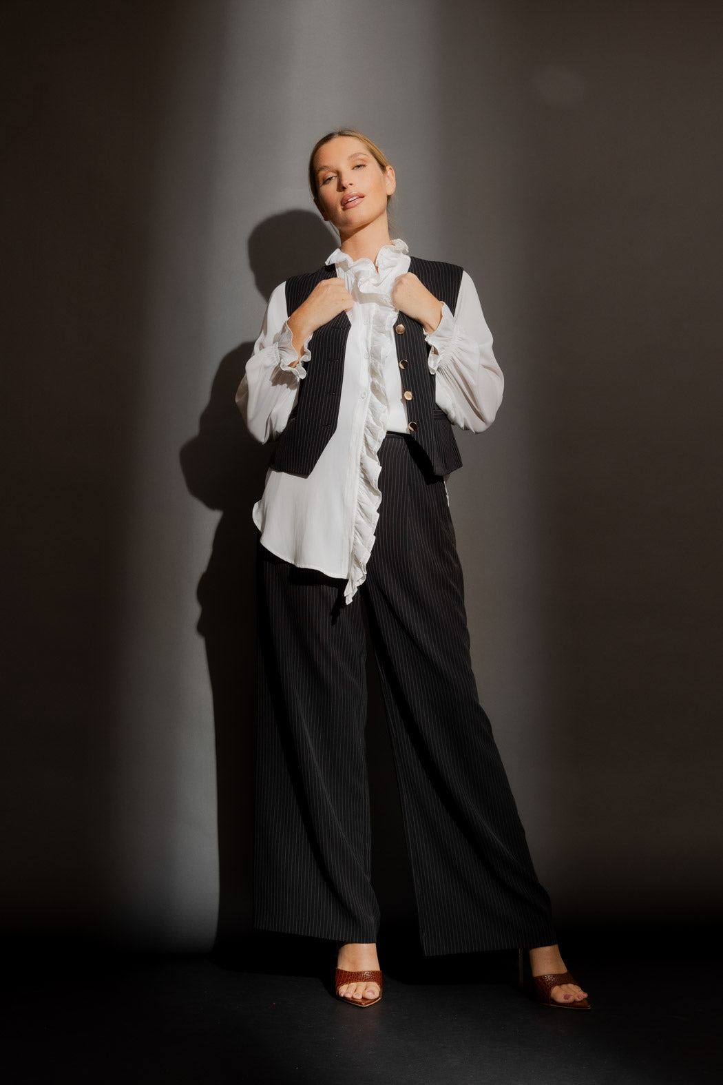 White Double Ruffle Blouse