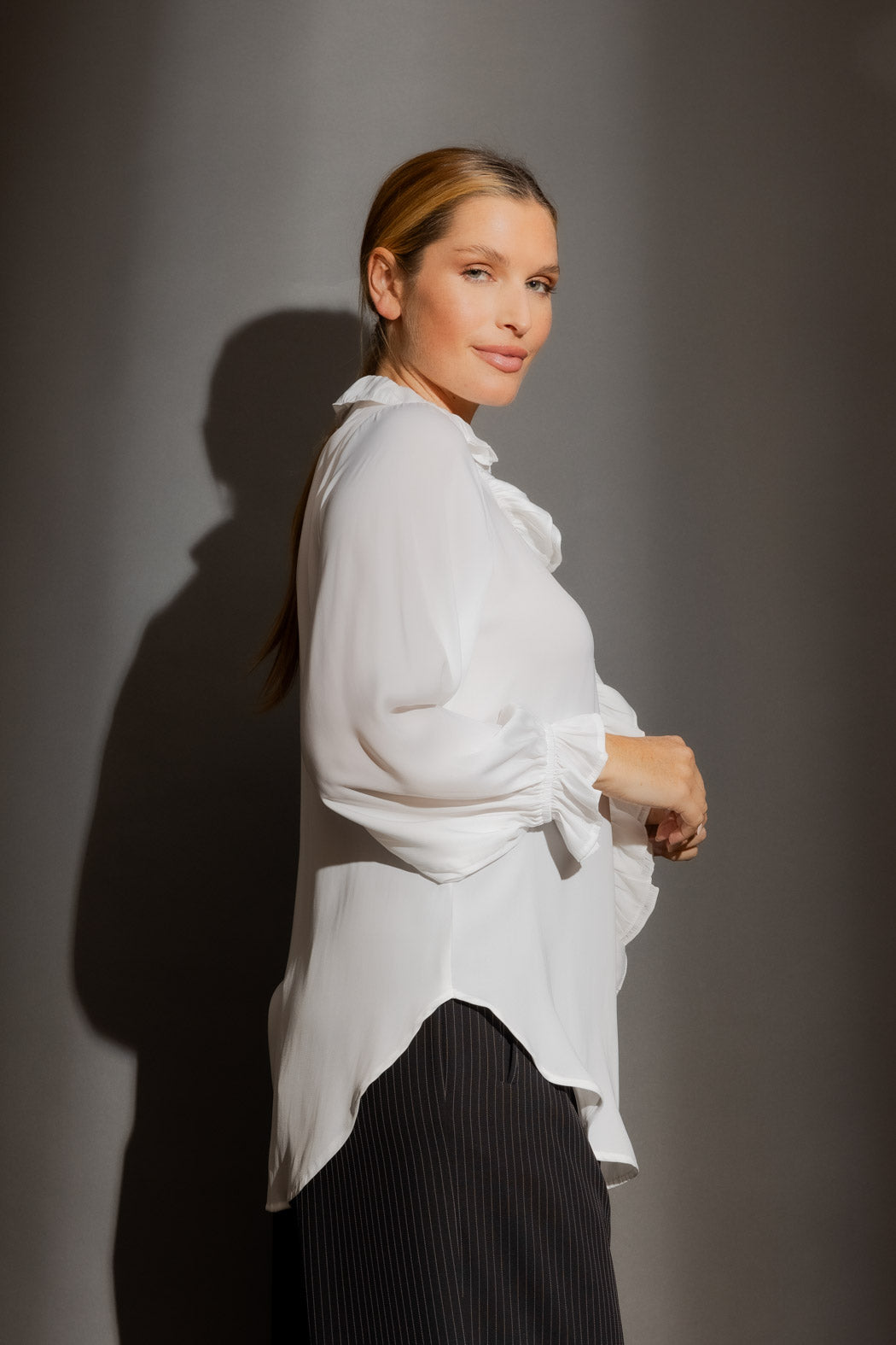 White Double Ruffle Blouse