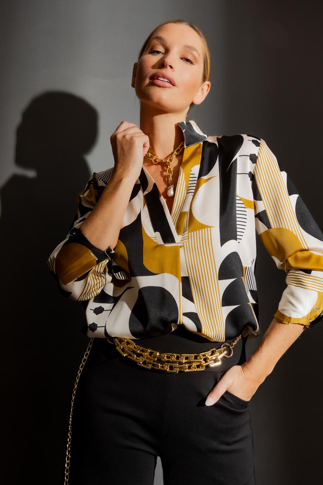 Gold Abstract Silky Blogger Shirt Gold Abstract