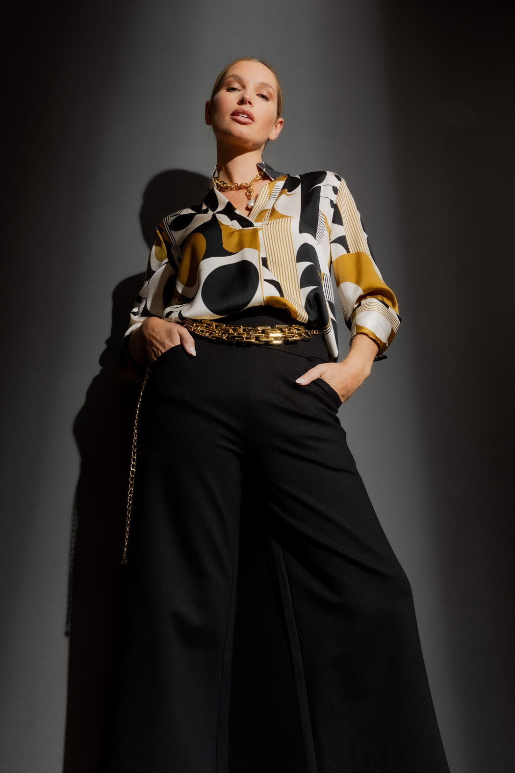 Gold Abstract Silky Blogger Shirt Gold Abstract