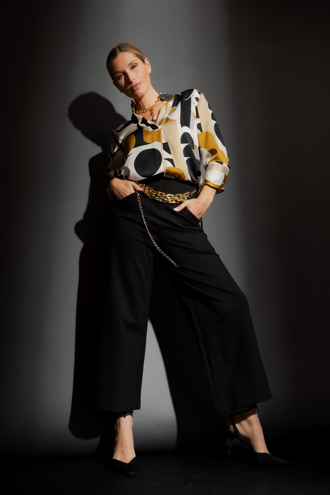 Gold Abstract Silky Blogger Shirt Gold Abstract