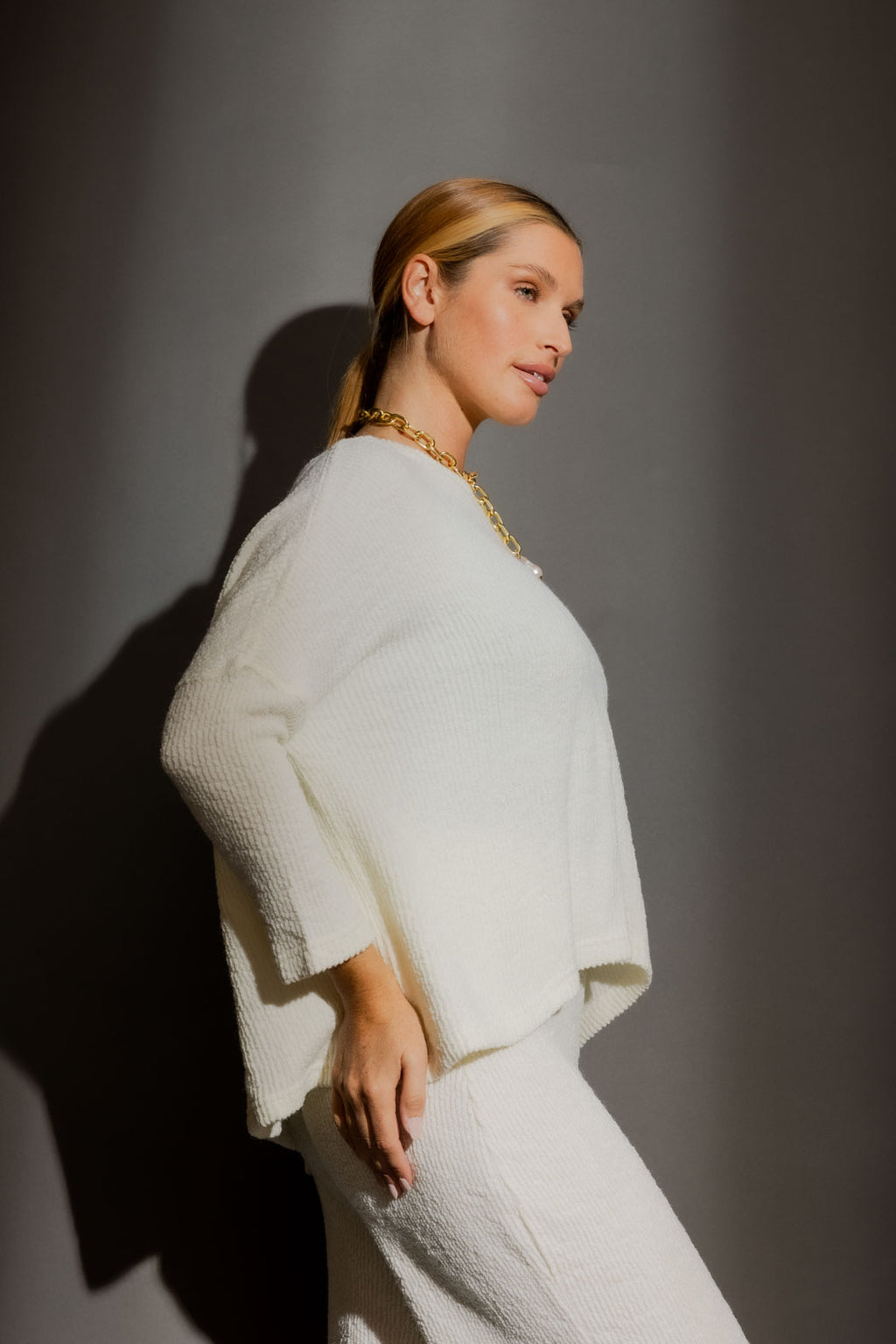 White Luxe Rib Crew Jumper