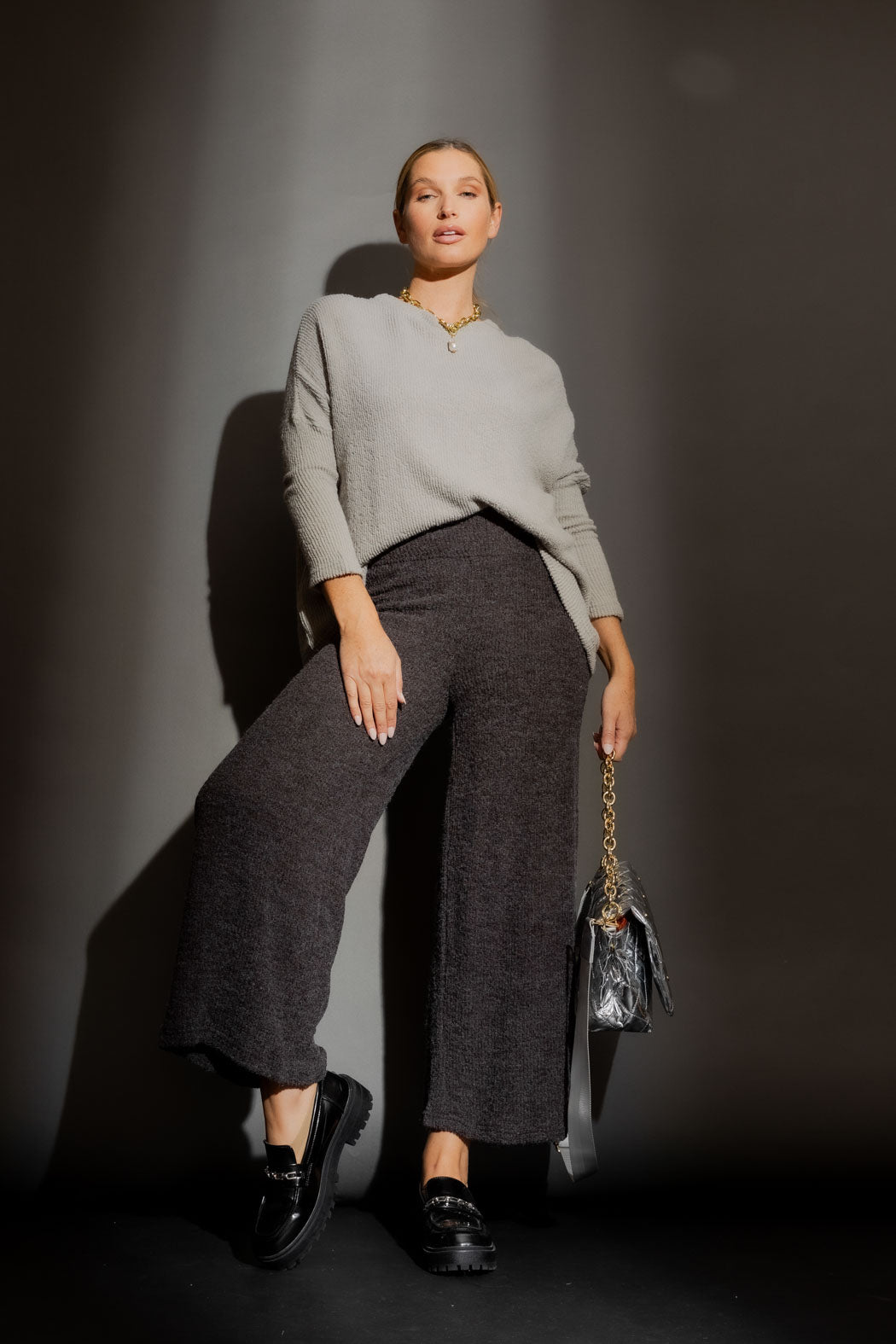Black Luxe Rib Culotte