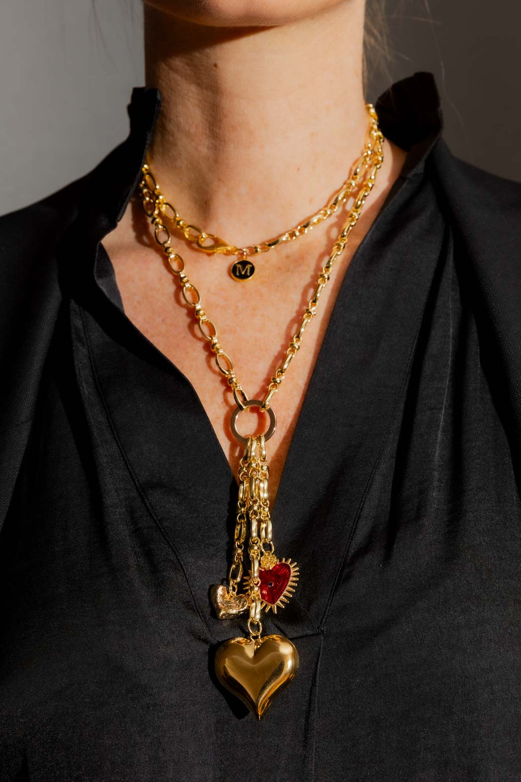 Three Heart Necklace Gold