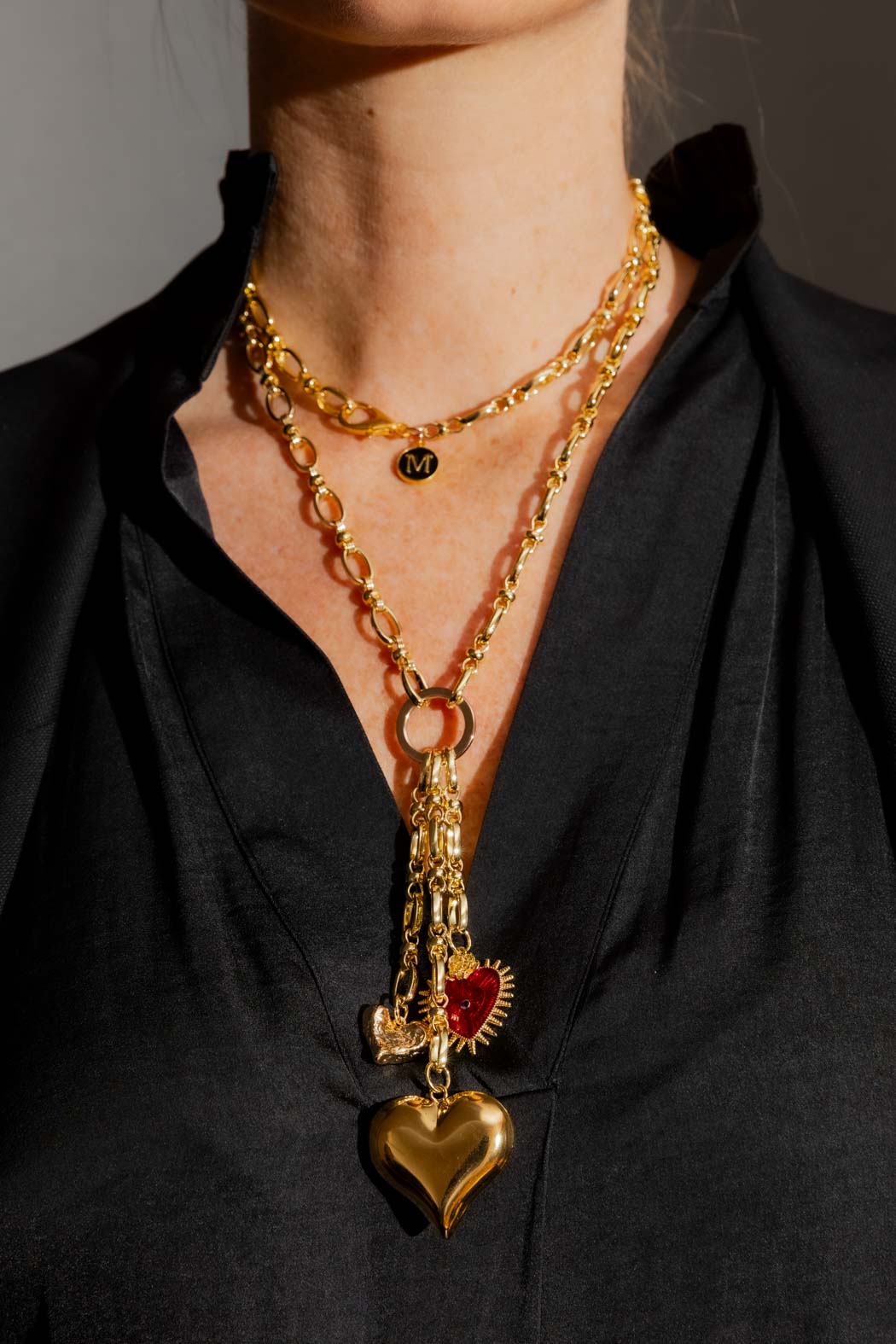 Three Heart Necklace Gold
