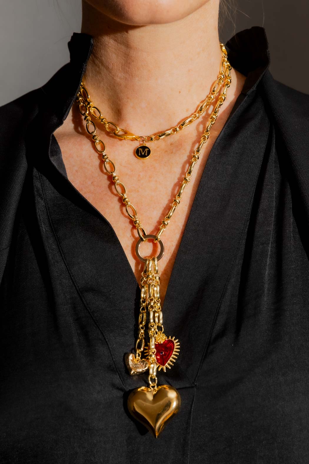 Three Heart Necklace Gold