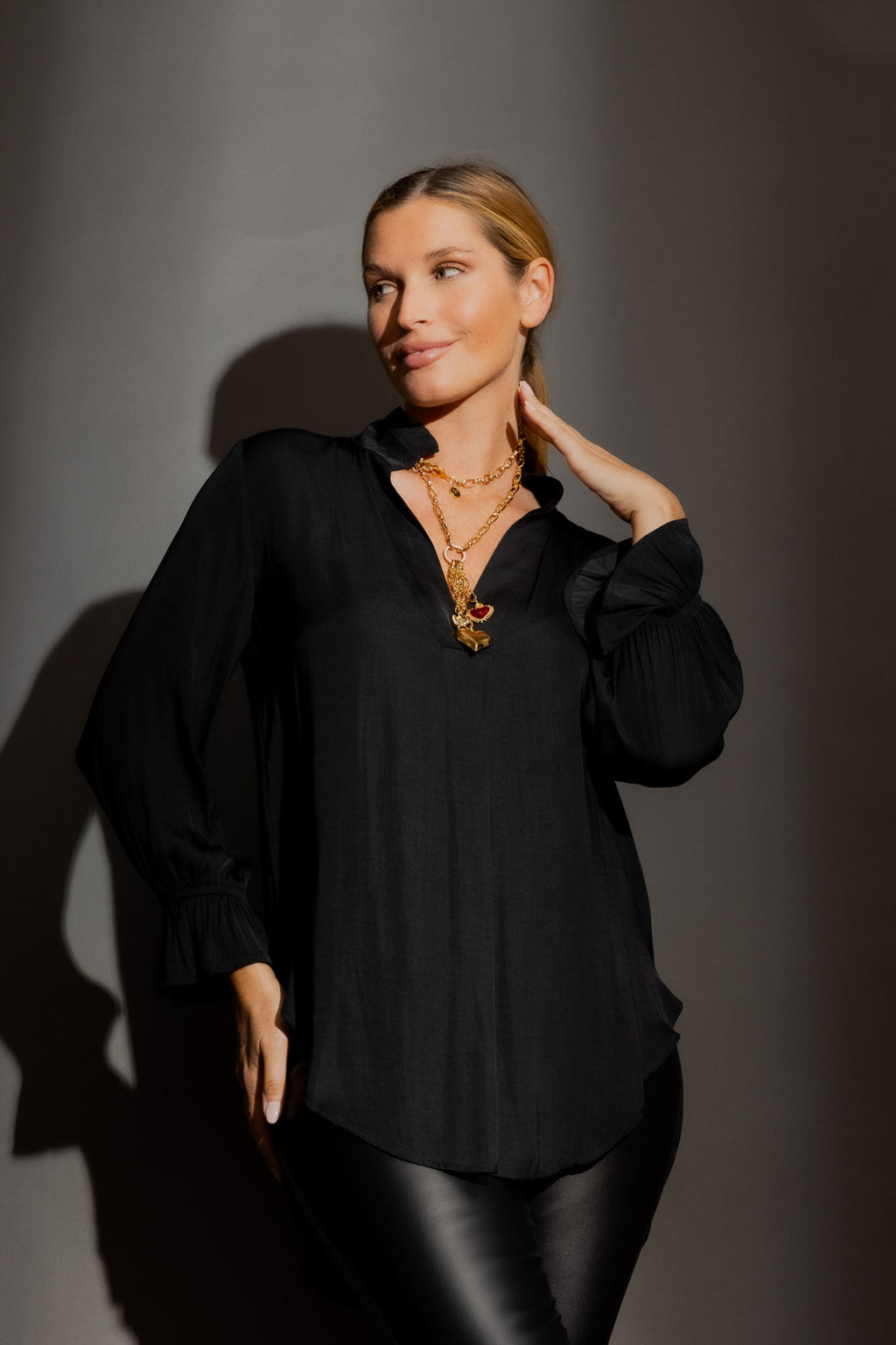 Black Ruffle Blogger Shirt