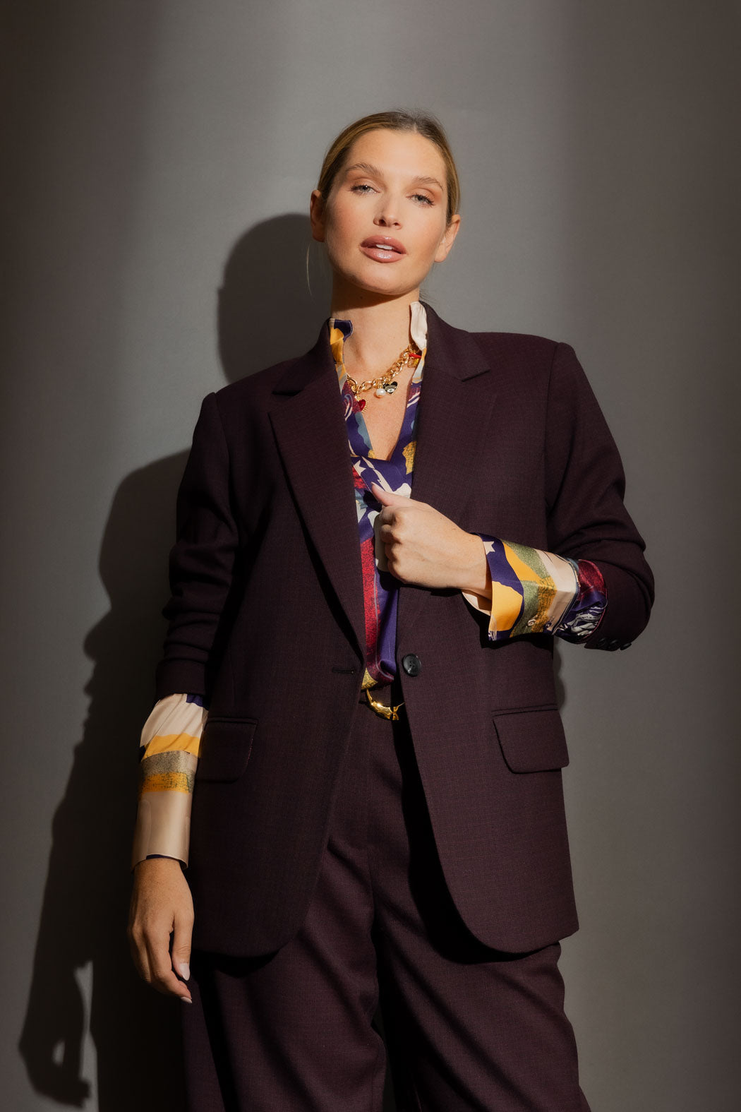 Wine Check Oversized Blazer