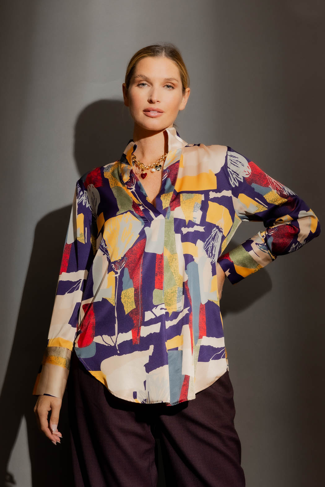 Floral Abstract Silky Blogger Shirt Floral Abstract