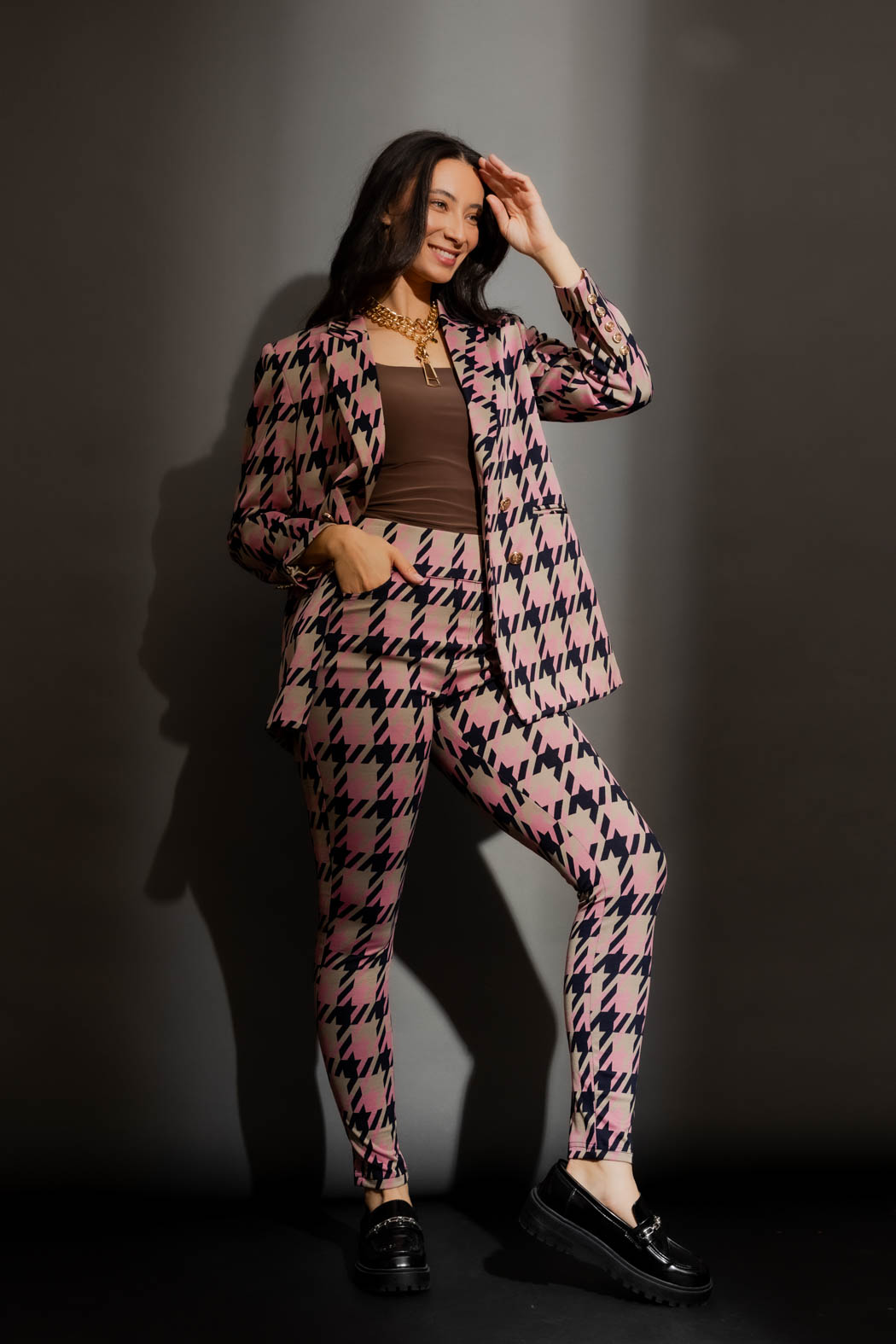 Pink/Beige High Waist Zip Pant