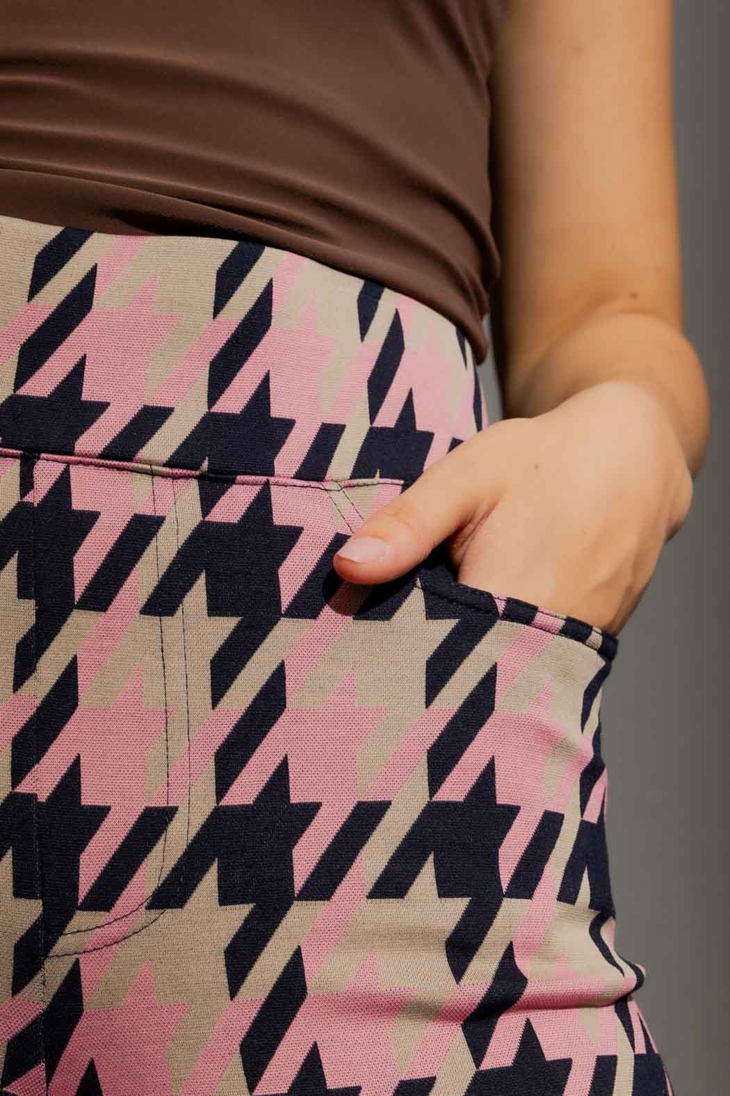 Pink/Beige High Waist Zip Pant