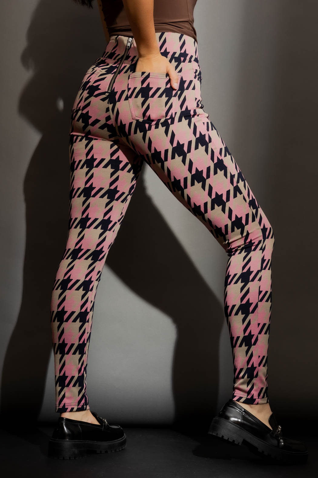 Pink/Beige High Waist Zip Pant