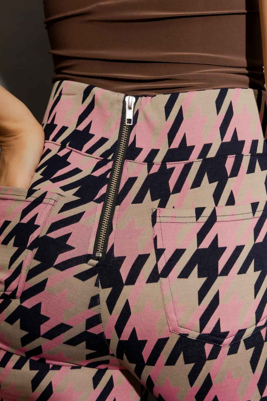 Pink/Beige High Waist Zip Pant