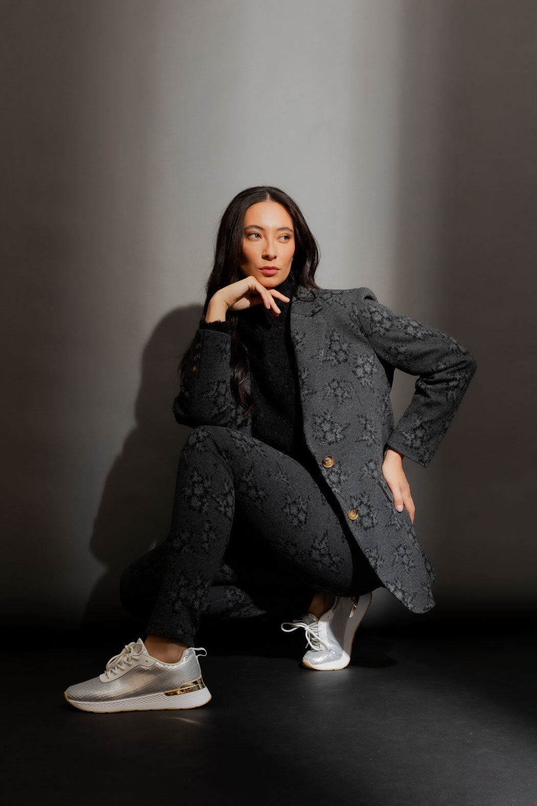 Charcoal Floral Oversized Blazer