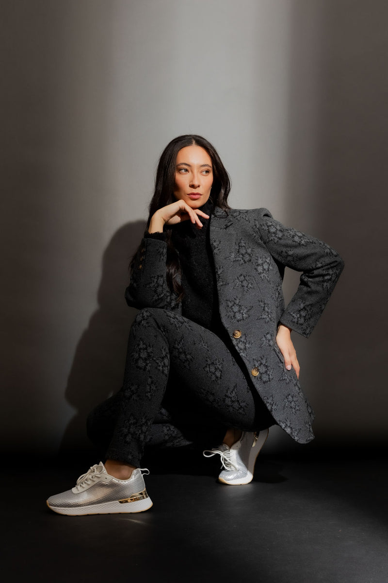 Charcoal Floral Oversized Blazer