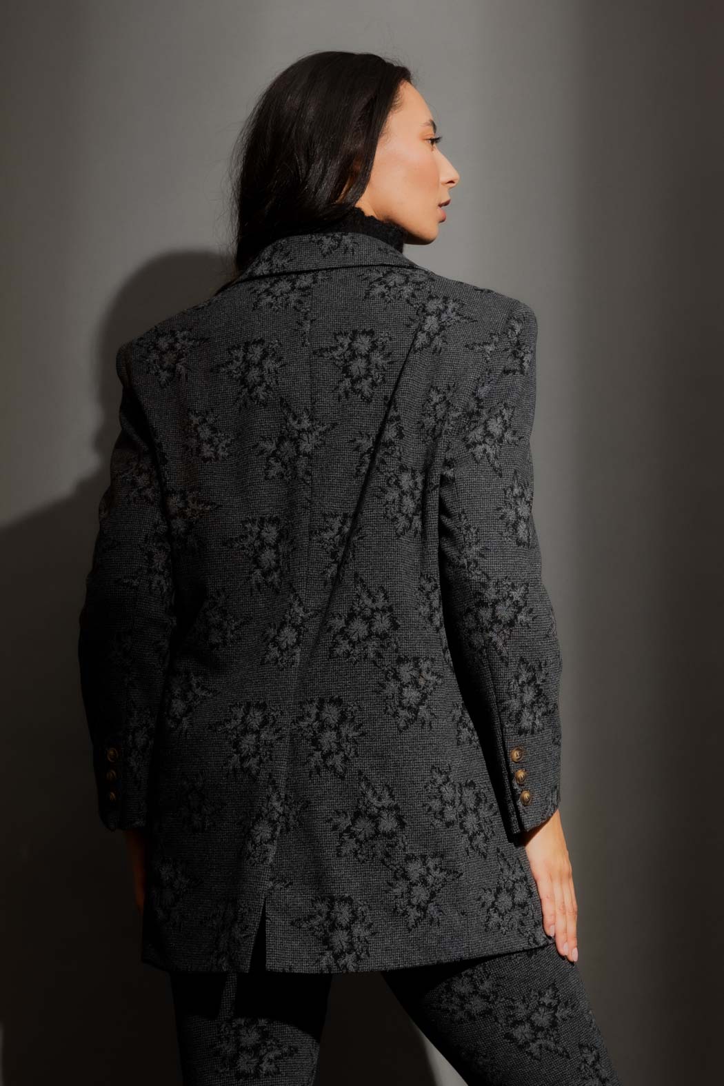 Charcoal Floral Oversized Blazer