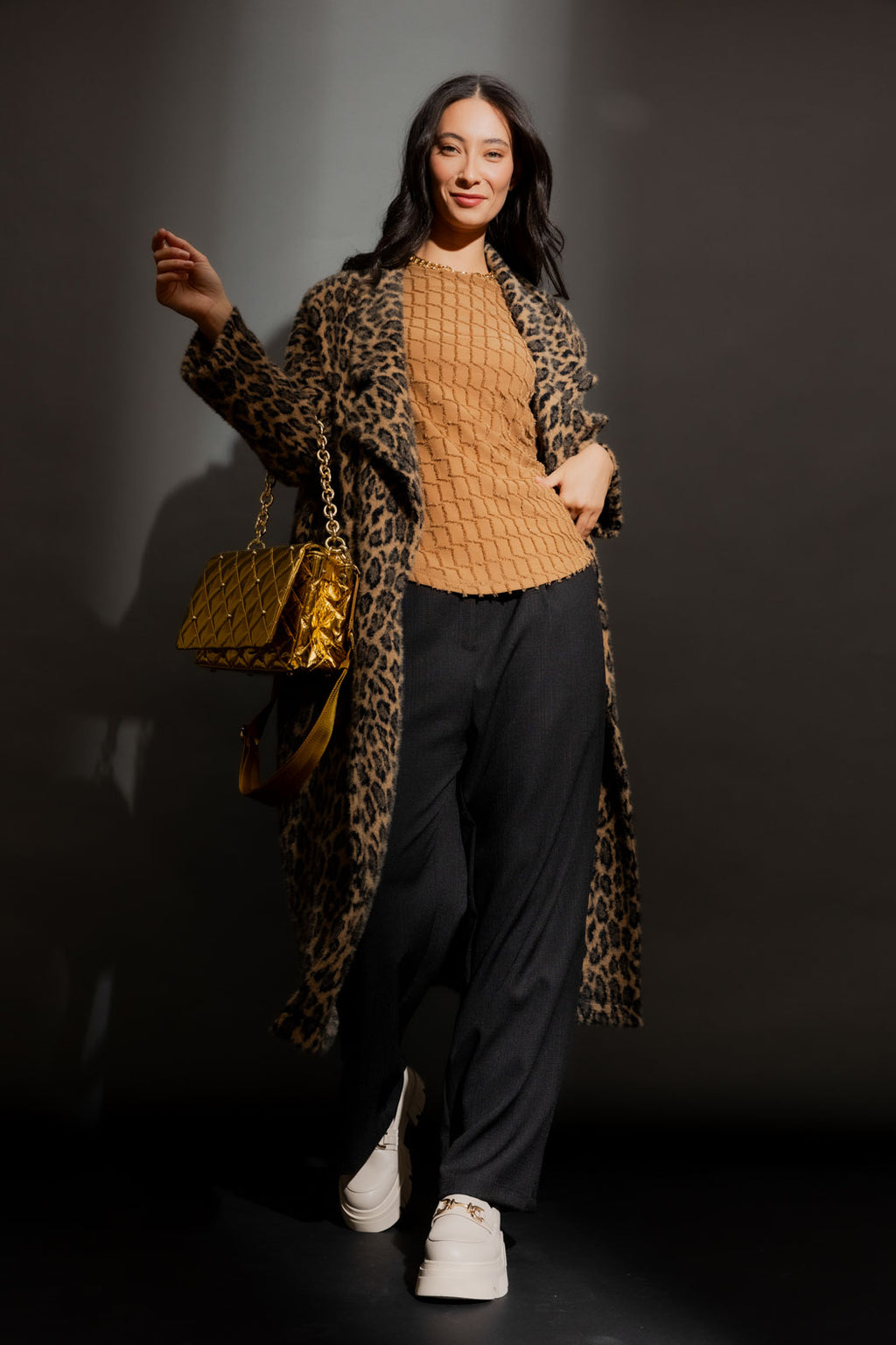 Black Textured Paperbag Pant