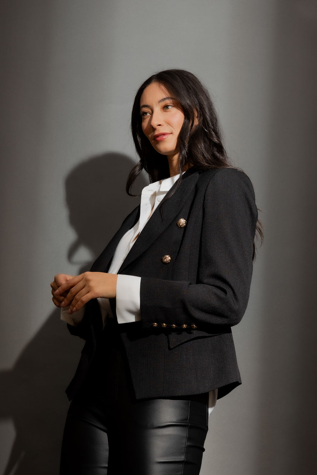 Black Textured Midi Sisca Blazer