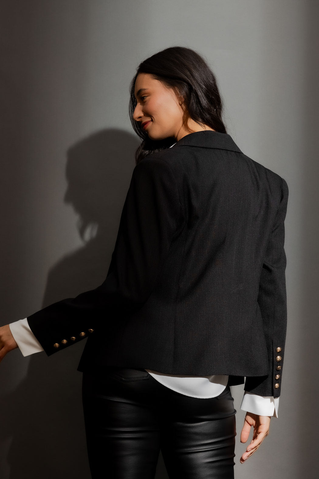 Black Textured Midi Sisca Blazer