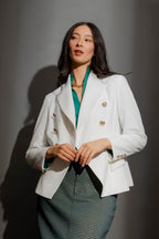 White Shimmer Crop Sisca Blazer