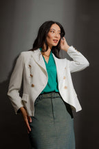 White Shimmer Crop Sisca Blazer