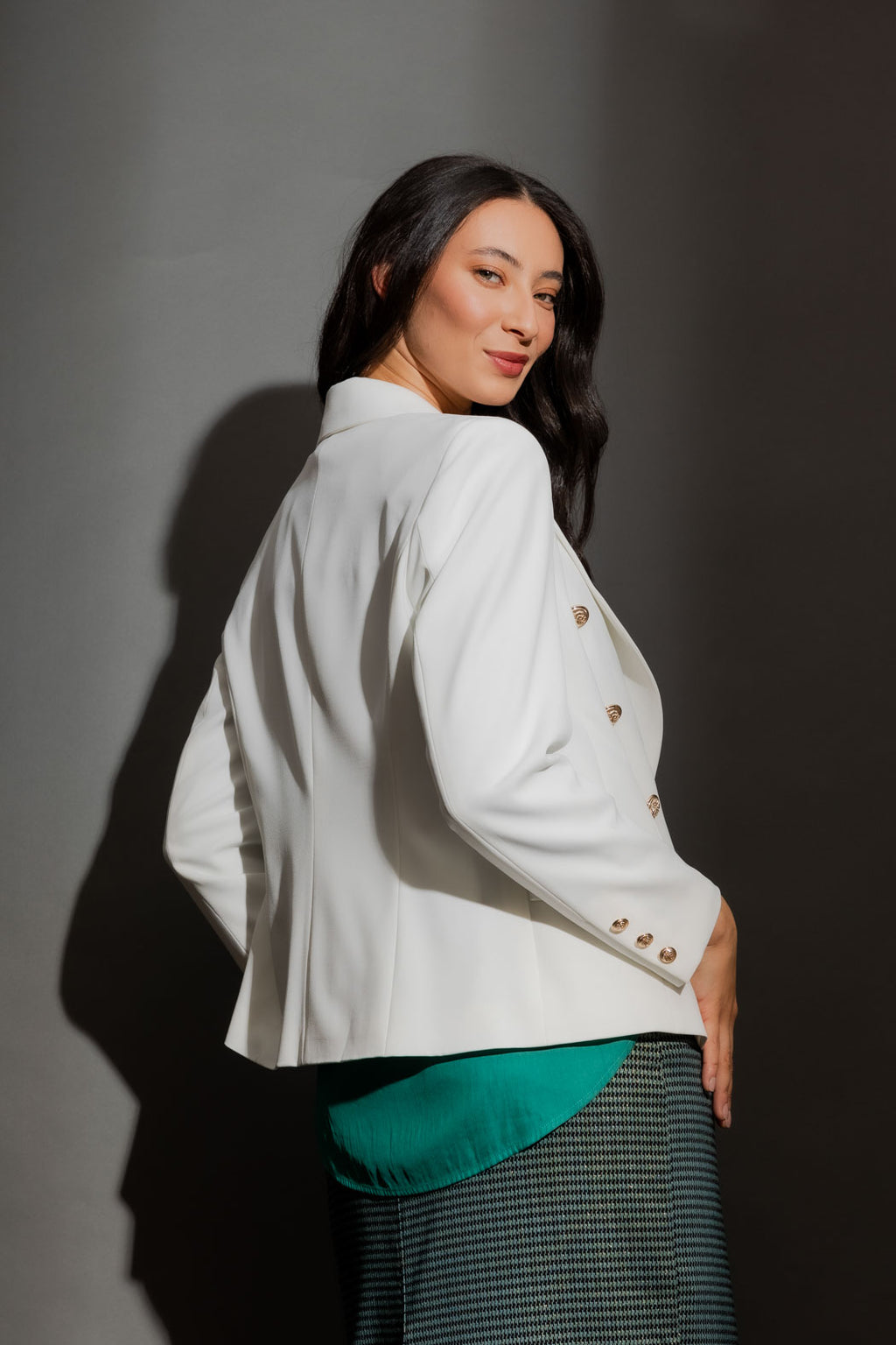 White Shimmer Crop Sisca Blazer