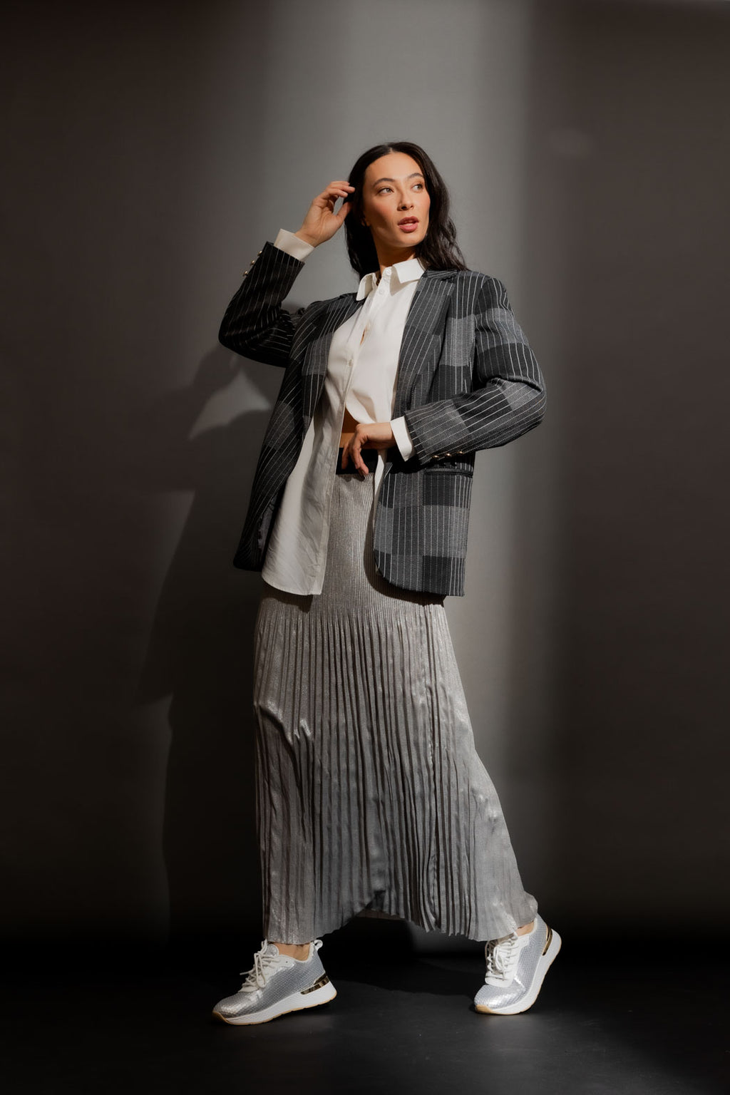 Patchwork Oversized Blazer Charcoal