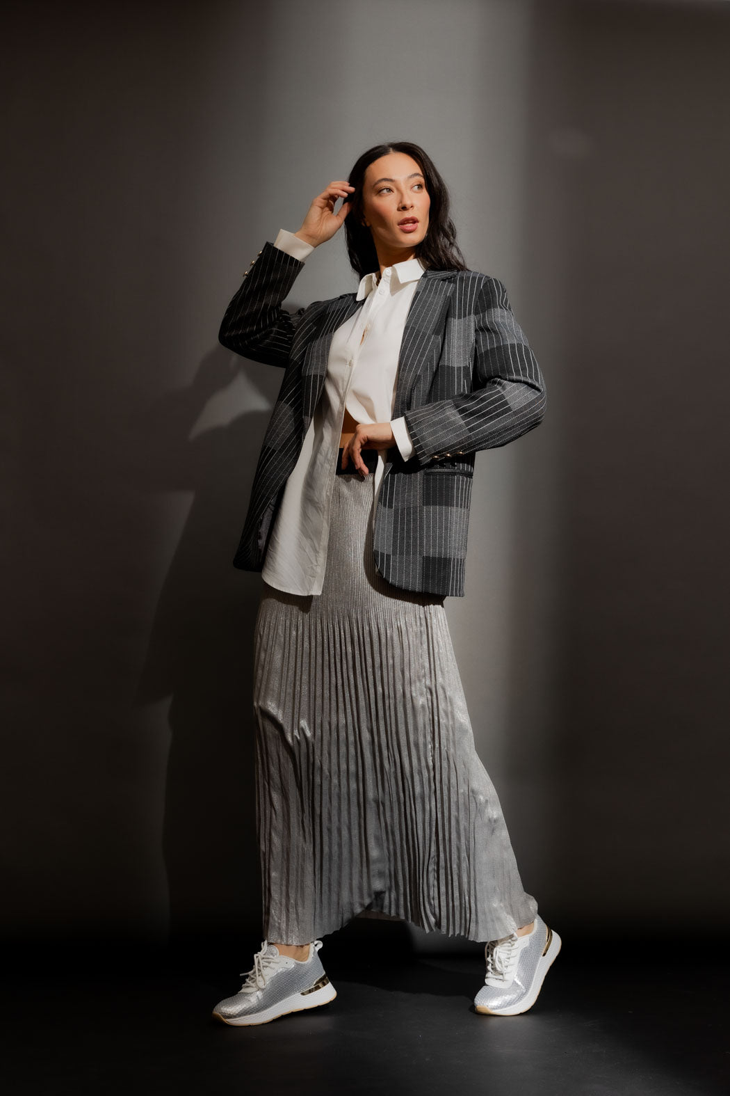 Patchwork Oversized Blazer Charcoal