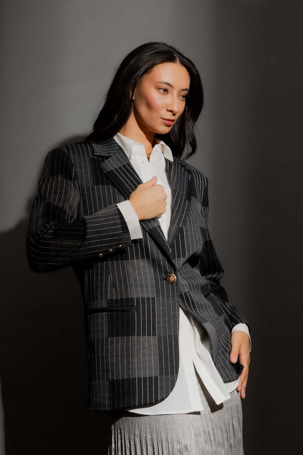 Patchwork Oversized Blazer Charcoal