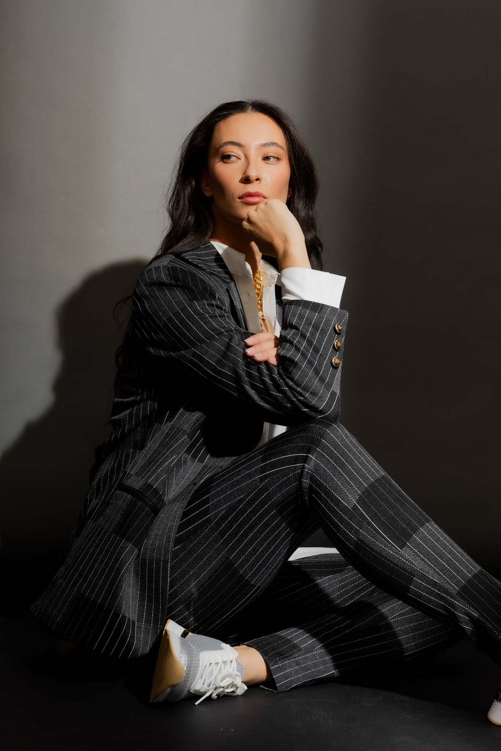 Patchwork High Waist Zip Pant Charcoal