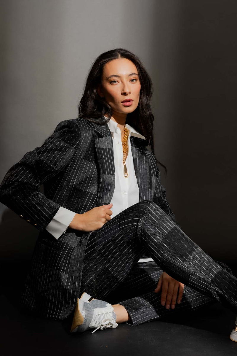 Patchwork Oversized Blazer Charcoal